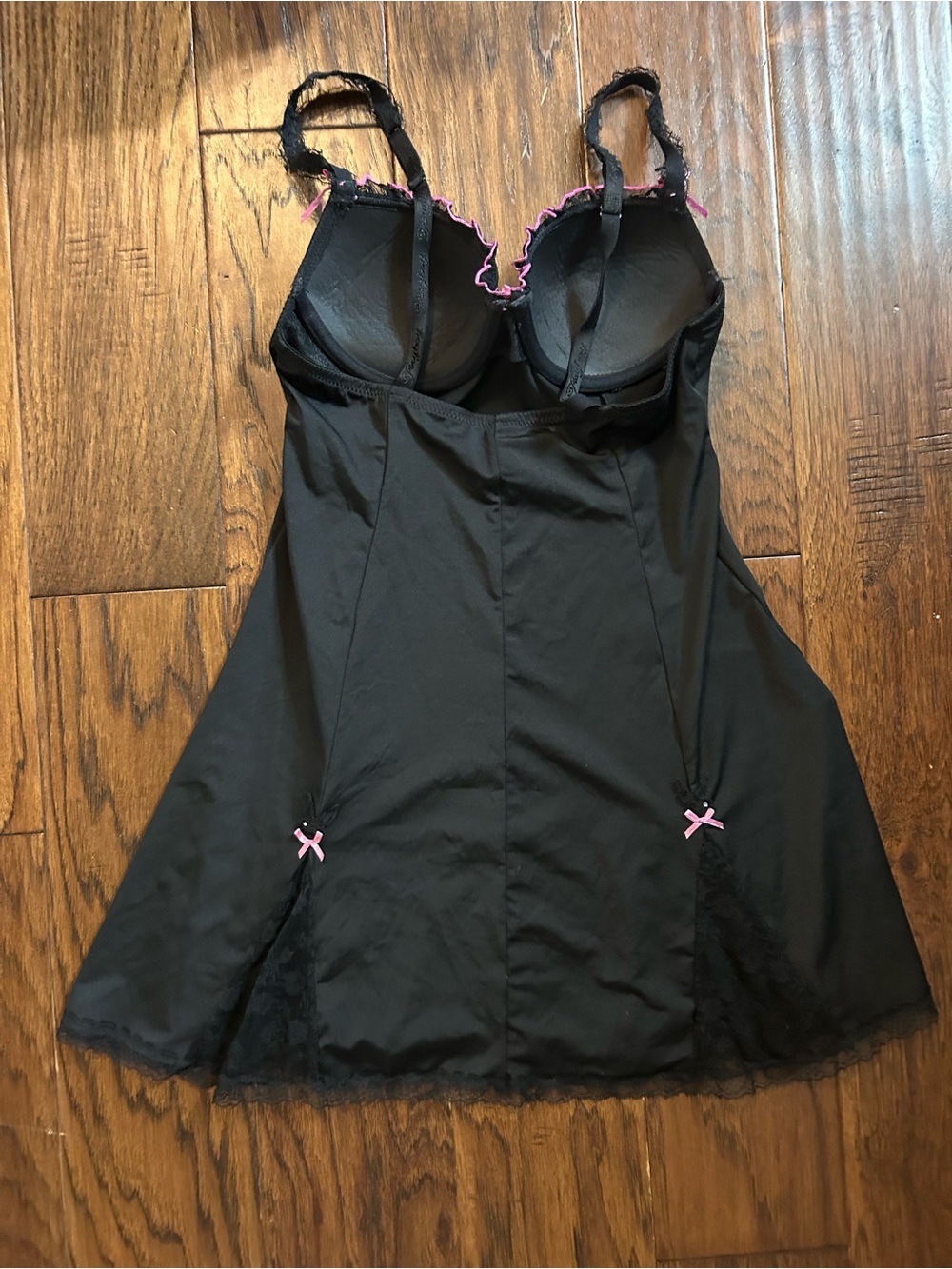 Playboy Black Lace-Trim Babydoll Chemise with Pink Accents - Picture 5 of 6